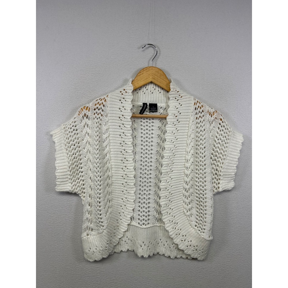 Cottagecore Jason Maxwell Womens Small White Pointelle Knit Shrug Cardigan